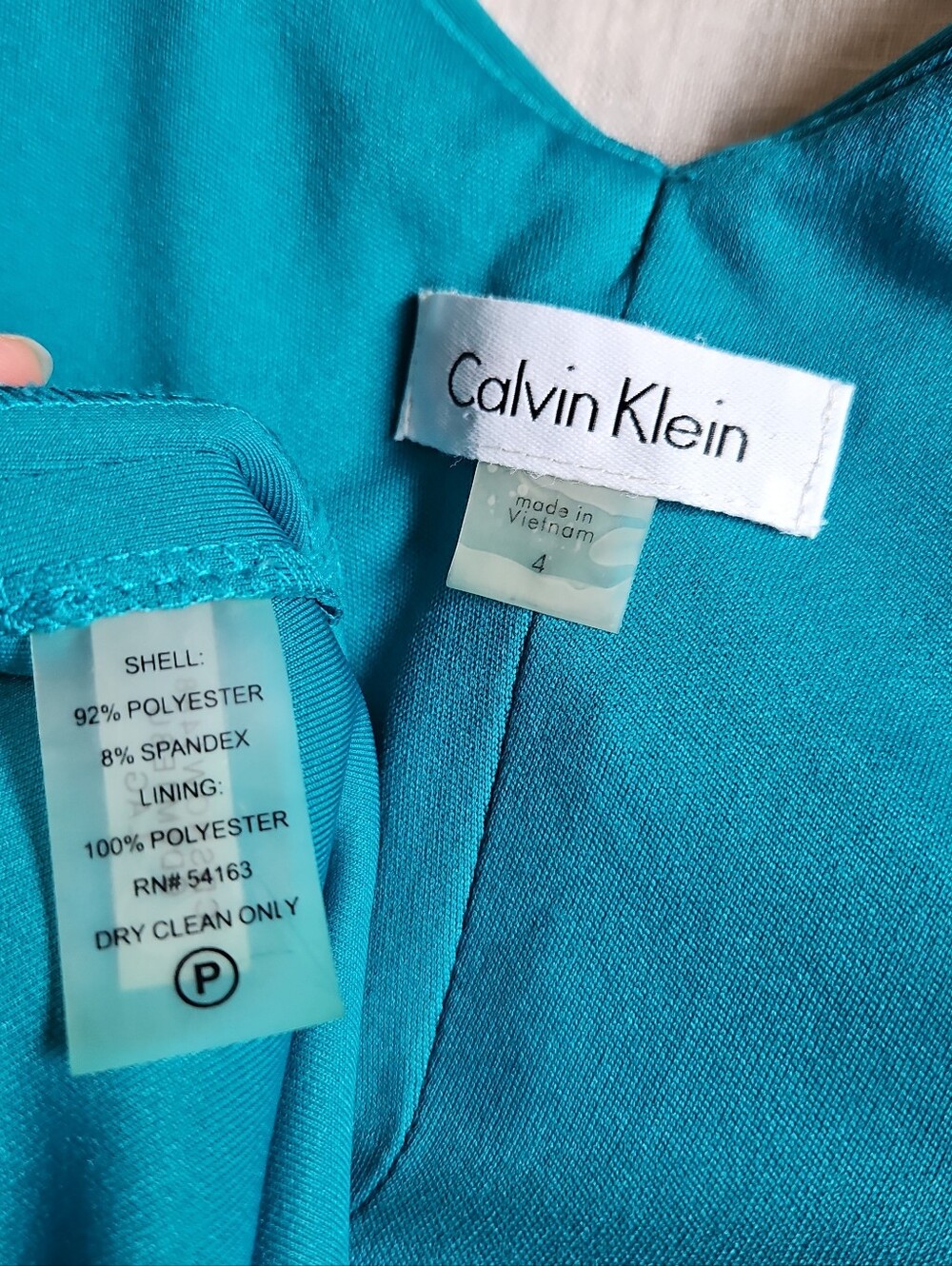 Calvin Klein Teal Sheath Sleeveless Dress With V-Neck Full Zipper Size 4 - Picture 16 of 16